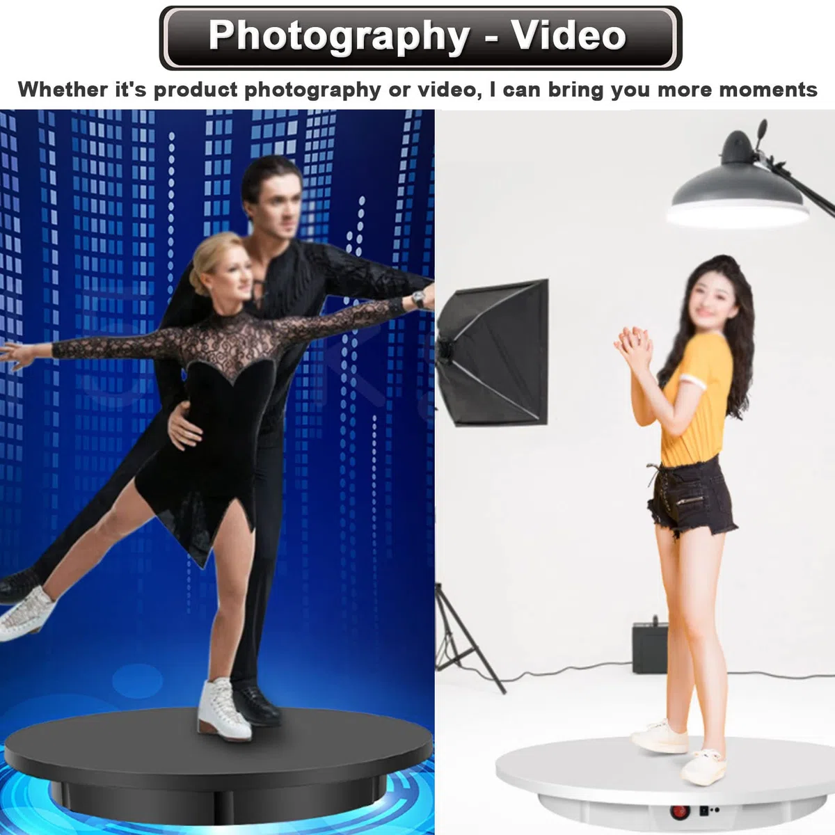 Genérico Plato Giratorio eléctrico de 360 Grados para fotografía, Plataforma giratoria automática para exhibición de Joyas, Plato Giratorio para fotografía de Pasteles de Boda.