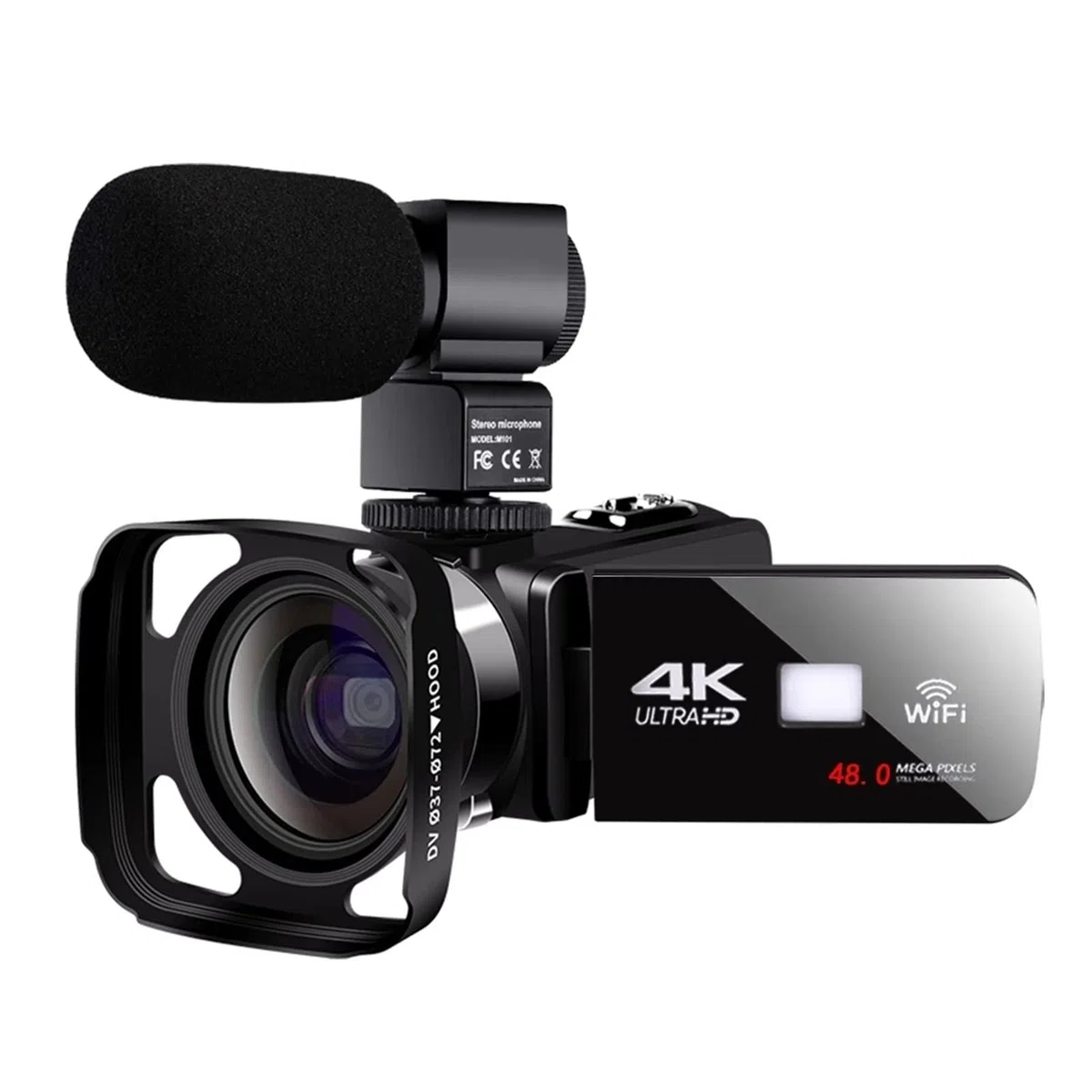 Cámara de Vlogging, Cámara de Video 4K con micrófono Uhd Cámara de videas for transmisión en Vivo WiFi Vlogging Camera de Control Remoto Visión Nocturna Fotografía portátil(No SD Card)