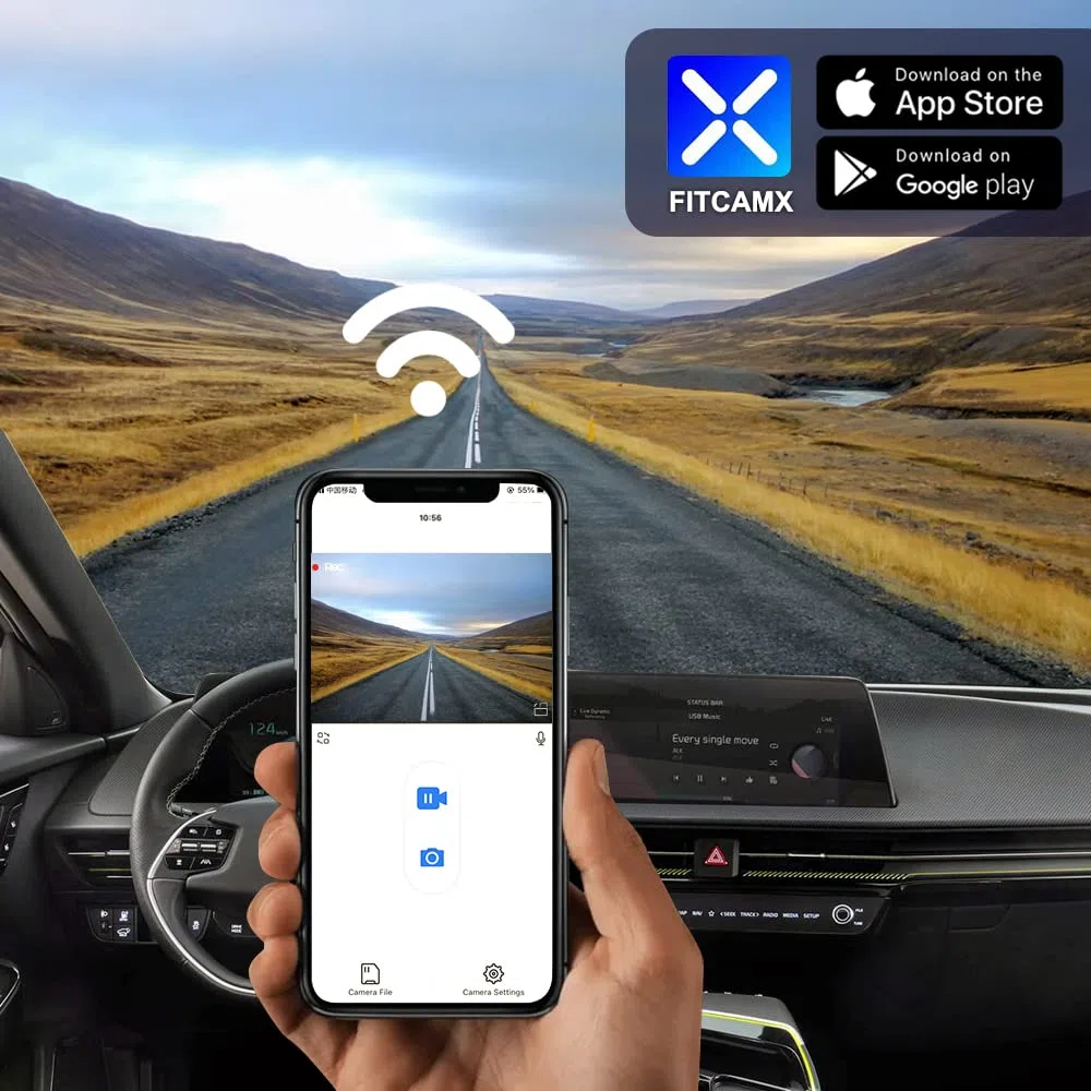 Fitcamx Dashcam Adecuada para Kia EV6 GT 2022 2023 2024 GT-Line Light Wind, OEM Camara Coche 4K 2160P UHD WiFi, G-Sensor, Visión Nocturna, Grabación en Bucle, WDR Dash cam, Plug&Play, Tarjeta de 64 GB