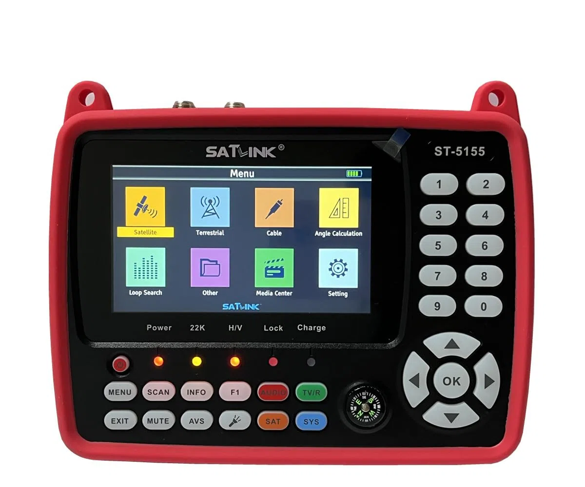 ST-5155 DVB-S/S2/T/T2/C Combo Meter Medidor de buscador de TV satelital HD 1080P MPEG-2/4 H.264/H.265 (10 bits), Compatible con QPSK, 8PSK, 16APSK, 32APSK con brújula