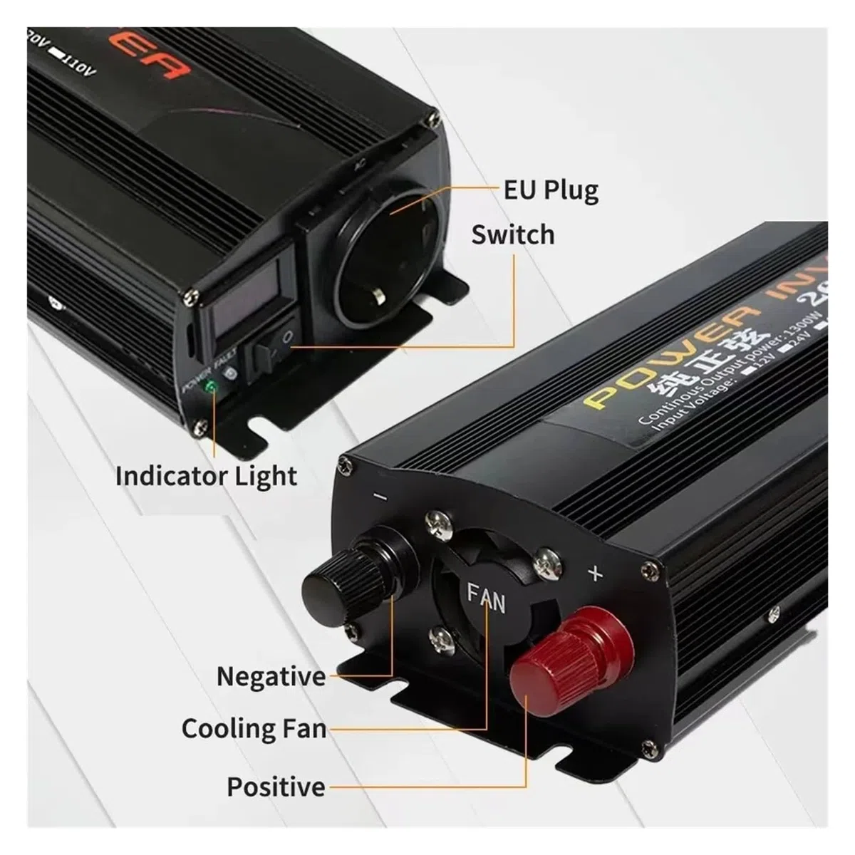 Inversores Solares para Coche 12 V 220 V para 110 V Onda Sinusoidal Pura CC 12 V 24 V 1000 W con Pantalla Digital Única Convertidor(48V,220V(50Hz),Universal)