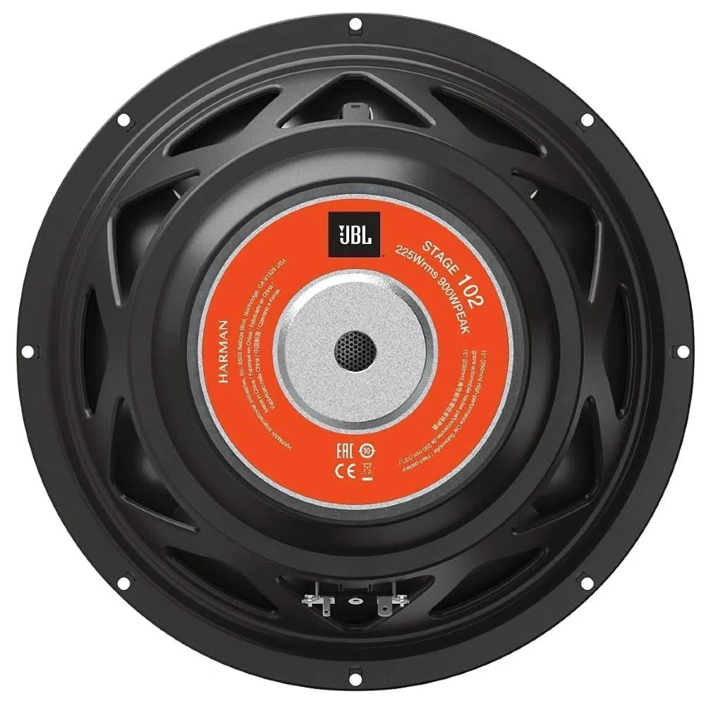 Kit Set para JBL Stage 102, 1 subwoofer de 25 cm 250 mm 10", Bobina Simple de 4 ohmios, 225 vatios RMS y 900 vatios máx, para maleteros, 1 Unidad + Conector faston Incluido