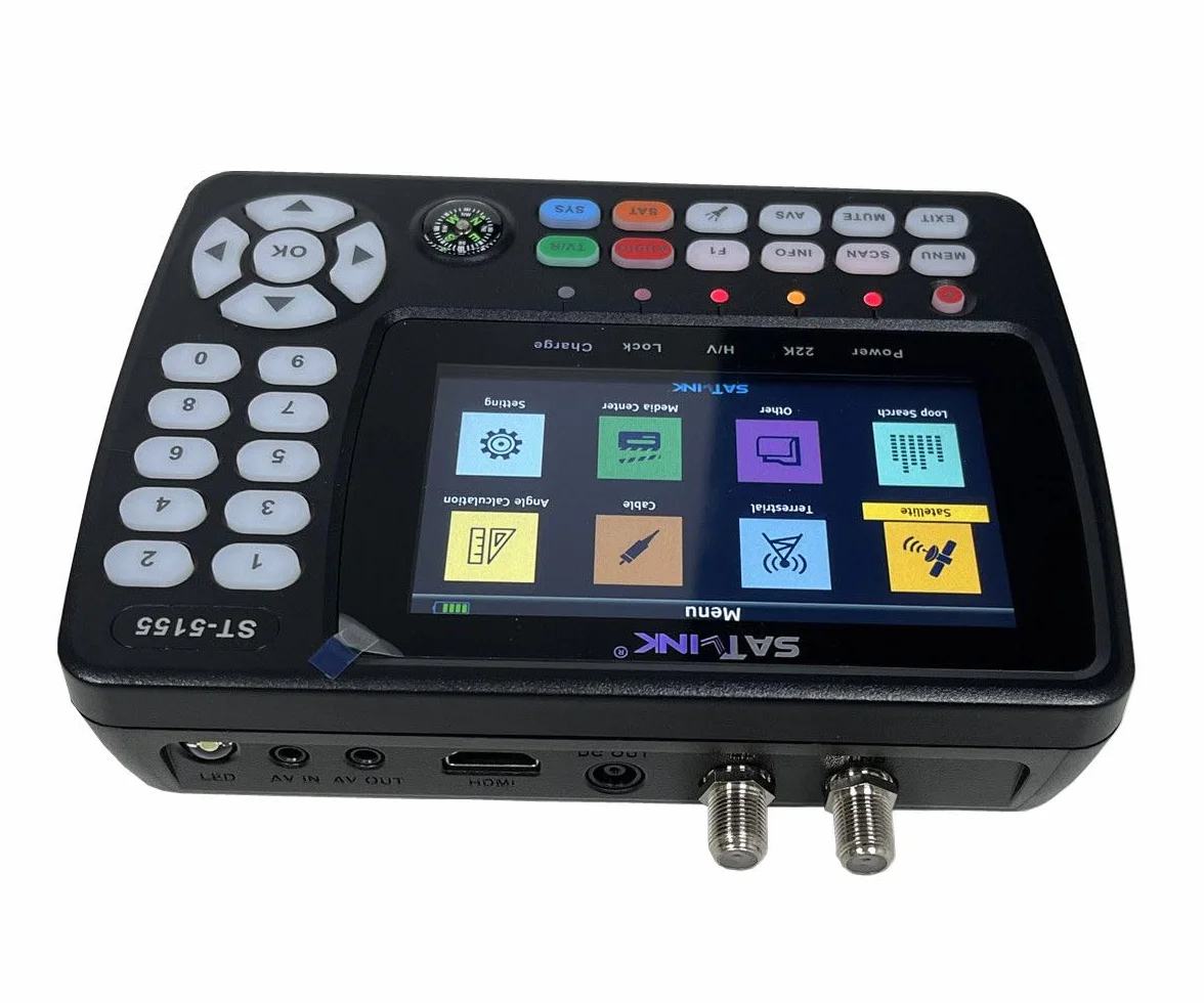 ST-5155 DVB-S/S2/T/T2/C Combo Meter Medidor de buscador de TV satelital HD 1080P MPEG-2/4 H.264/H.265 (10 bits), Compatible con QPSK, 8PSK, 16APSK, 32APSK con brújula