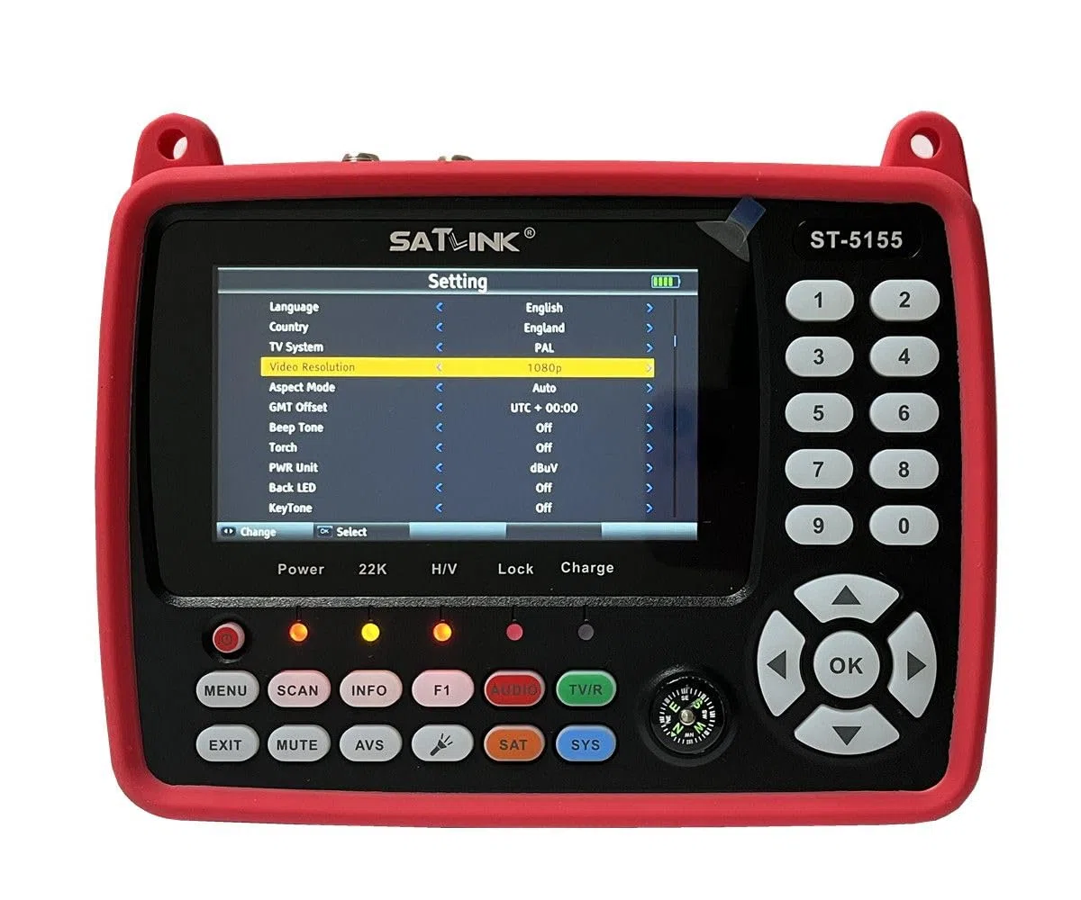 ST-5155 DVB-S/S2/T/T2/C Combo Meter Medidor de buscador de TV satelital HD 1080P MPEG-2/4 H.264/H.265 (10 bits), Compatible con QPSK, 8PSK, 16APSK, 32APSK con brújula