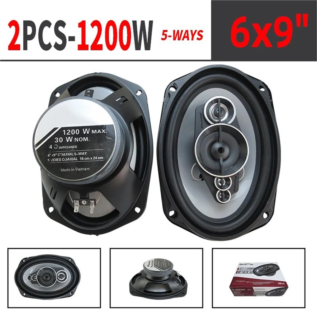 Audio para Coche Tweeters para Coche 2 Altavoces coaxiales de Alta fidelidad de frecuencia Completa de 5 vías para automóvil, 6 x 9 Pulgadas (2 x 1200 W), 2400 W, modificados