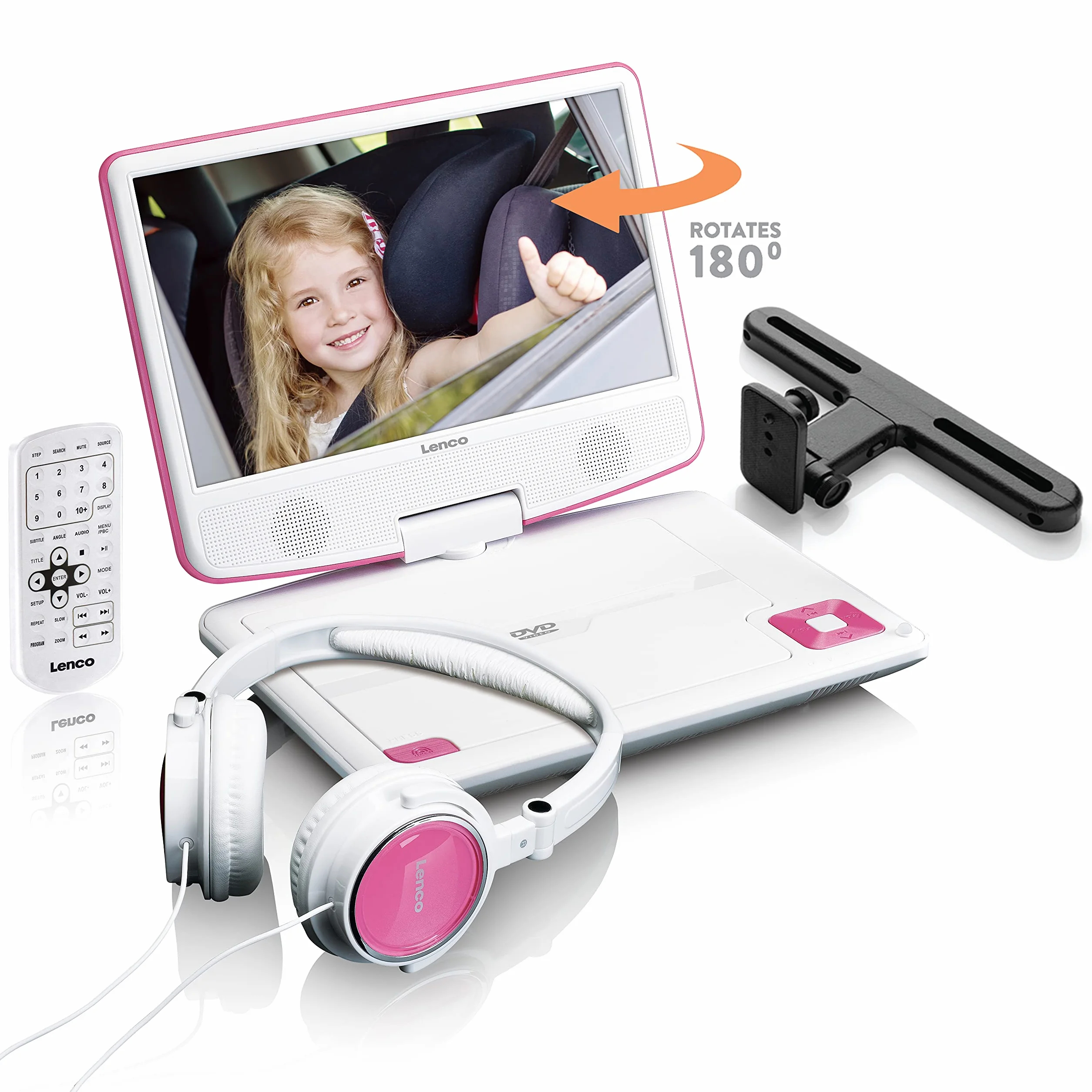 Lenco DVP-910 Reproductor de DVD portátil Convertible Negro, Rosa 22,9 cm (9") - Reproductor portátil (Reproductor de DVD portátil, Convertible, Negro, Rosa, CD,DVD, 22,9 cm (9"), TFT)