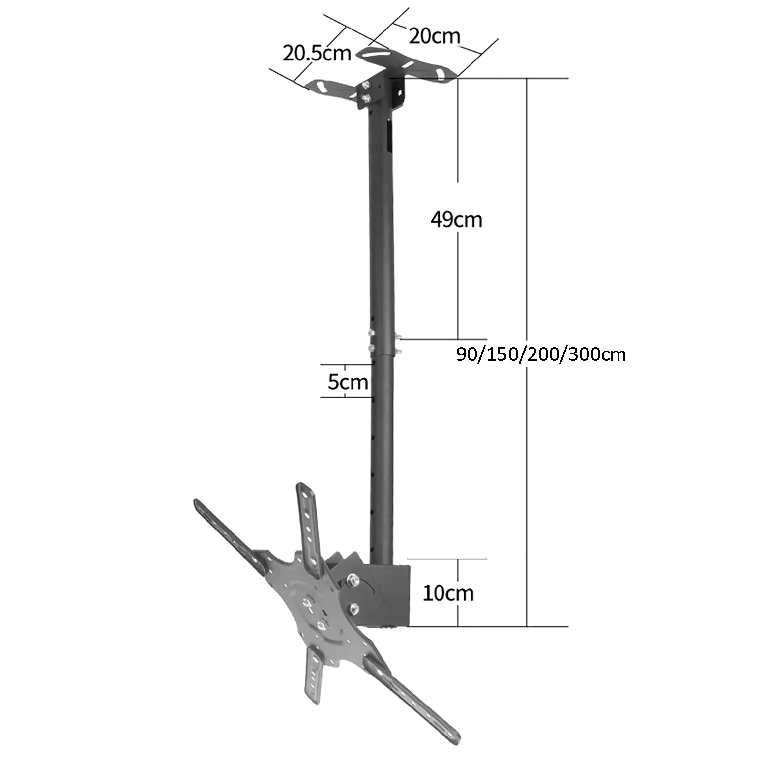 Soporte de techo para TV, compatible con pantallas LCD de 32 a 55 pulgadas, soporta distancia de agujeros de hasta 400 x 400 mm, dos métodos de instalación