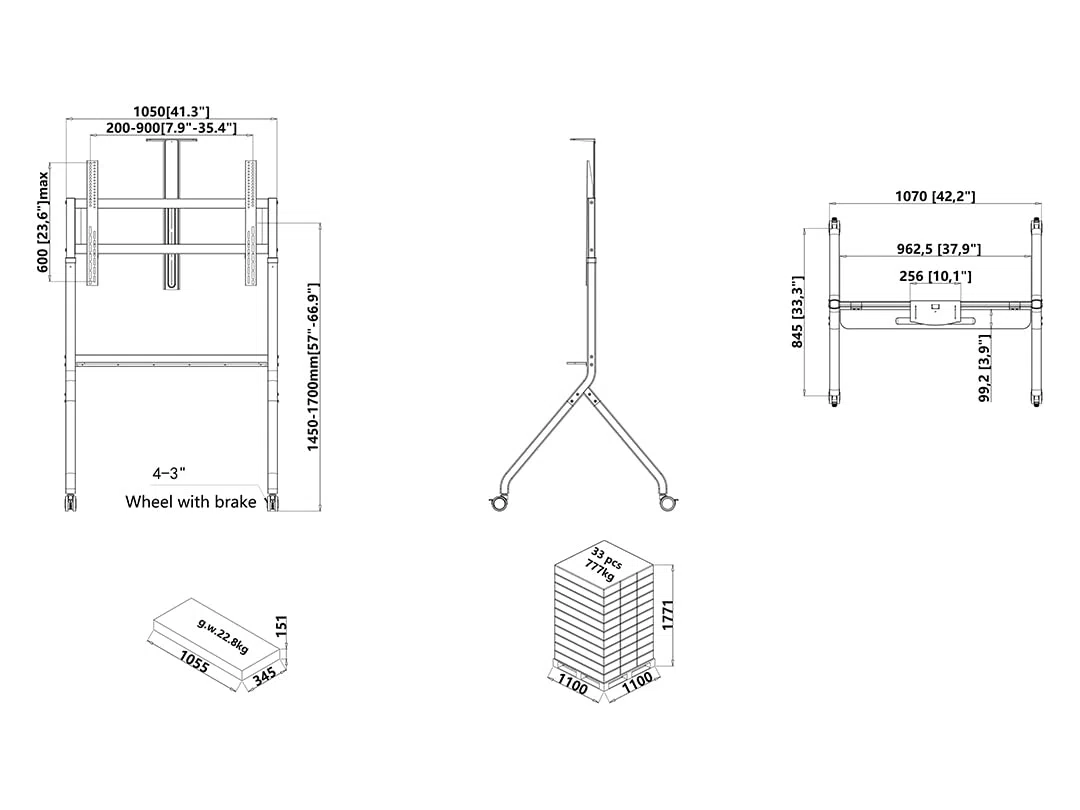 Multibrackets Collaboration 86 Floorstand TV Móvil para Pantallas 55-86” Soporte Profesional con Ruedas Bloqueables, Estante Cámara y Gestión Cables Negro