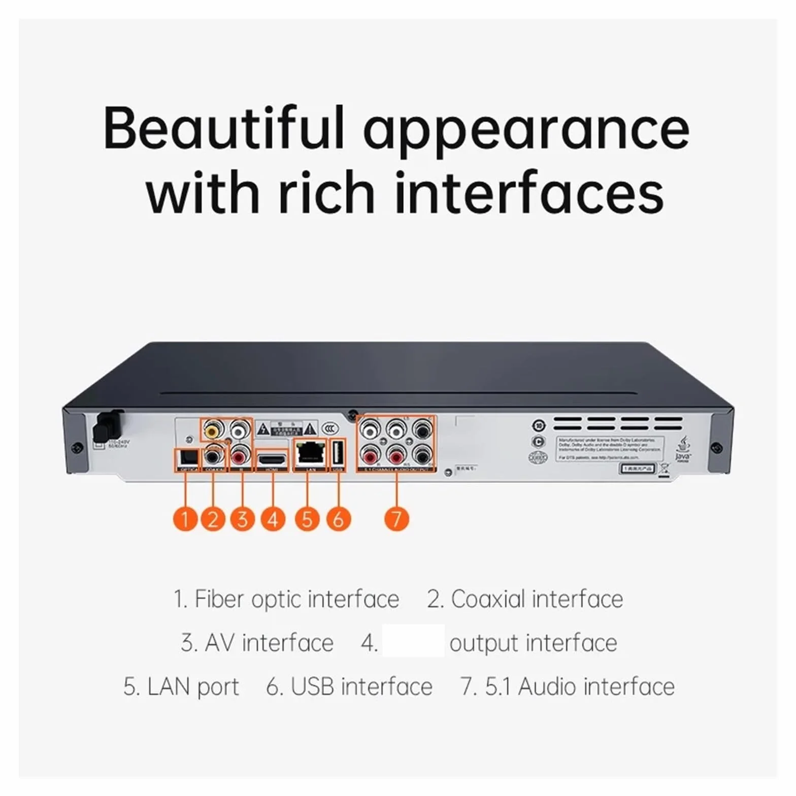 Reproductor de DVD, Reproductor de BLU-Ray G3005 3D Portátil 5.1 Canales Admite Decodificación 1080P HD Área Completa para Smart TV y caravanas