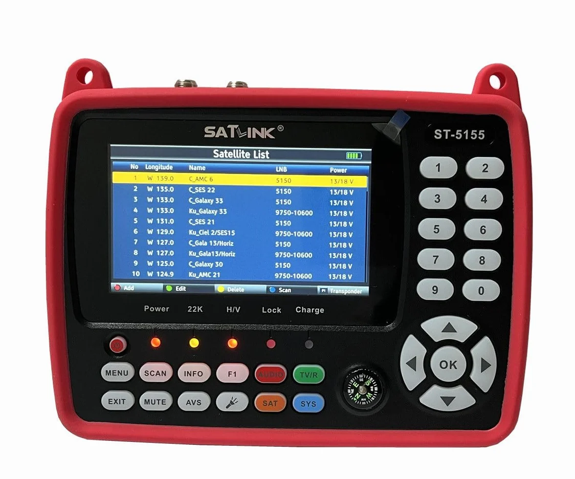 ST-5155 DVB-S/S2/T/T2/C Combo Meter Medidor de buscador de TV satelital HD 1080P MPEG-2/4 H.264/H.265 (10 bits), Compatible con QPSK, 8PSK, 16APSK, 32APSK con brújula