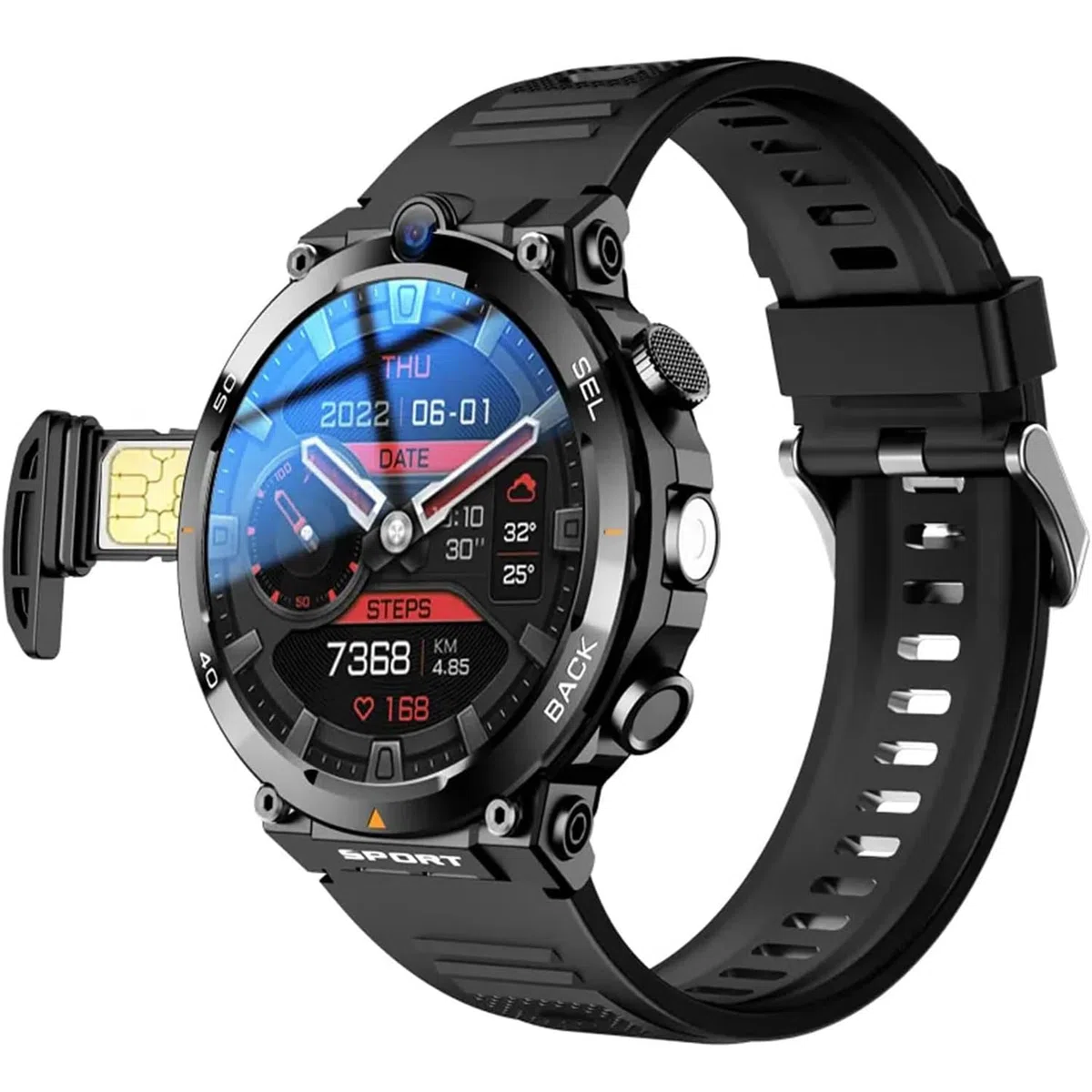 Reloj inteligente con tarjeta SIM 4G con pantalla redonda, cámaras duales, NFC y diseño impermeable para comunicación y fitness