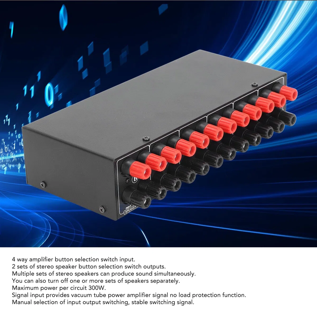 Selector de Altavoz pasivo 4 en 2 Salidas, conmutador de Altavoz Amplificador con 300 W por Canal, selección de Altavoz A B Independiente para Audio doméstico de 4-16