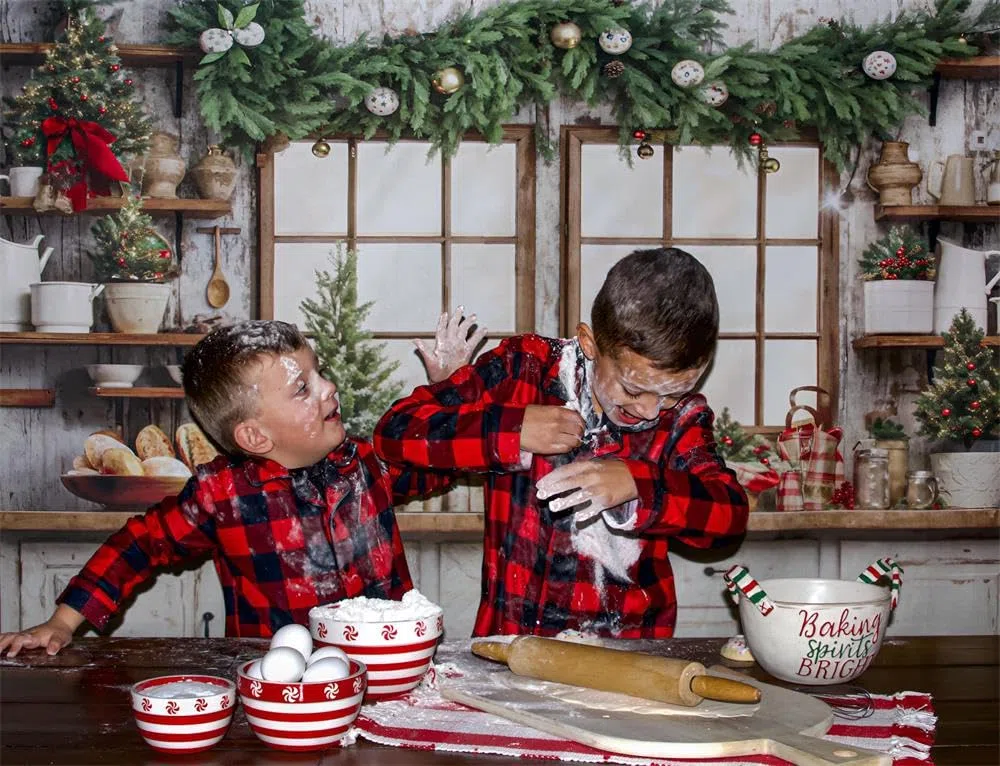 Kate Telón de fondo de Navidad de 3 x 2,5 m para cocina, estilo rústico, fondo fotográfico, accesorios de estudio fotográfico