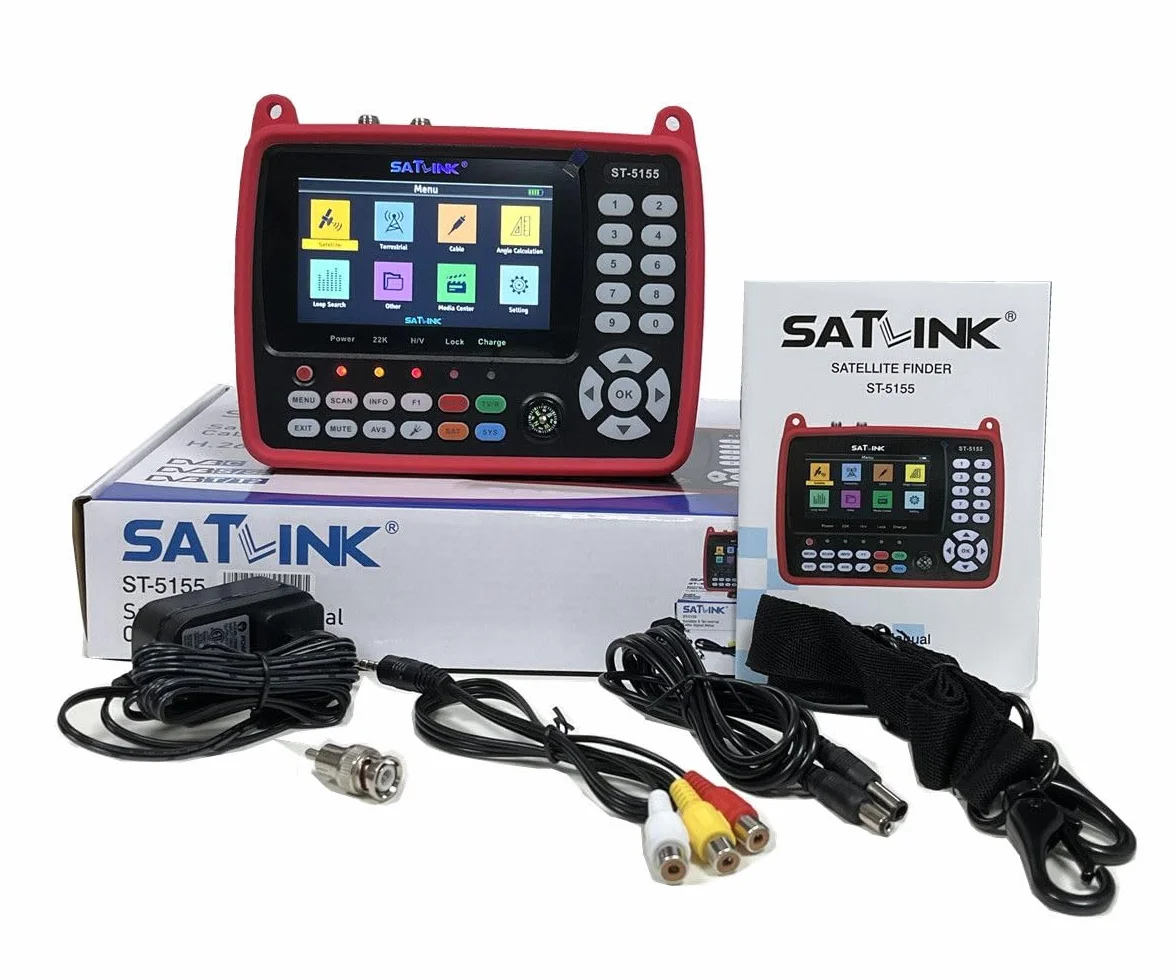 ST-5155 DVB-S/S2/T/T2/C Combo Meter Medidor de buscador de TV satelital HD 1080P MPEG-2/4 H.264/H.265 (10 bits), Compatible con QPSK, 8PSK, 16APSK, 32APSK con brújula