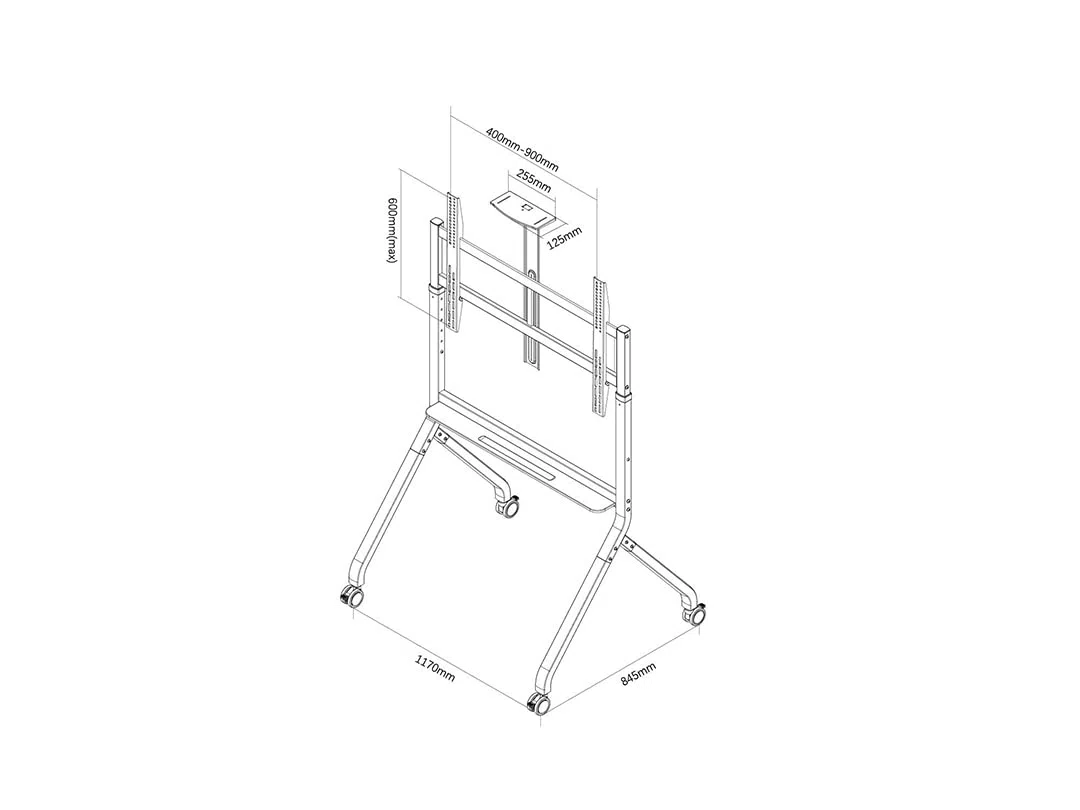 Multibrackets Collaboration 86 Floorstand TV Móvil para Pantallas 55-86” Soporte Profesional con Ruedas Bloqueables, Estante Cámara y Gestión Cables Negro