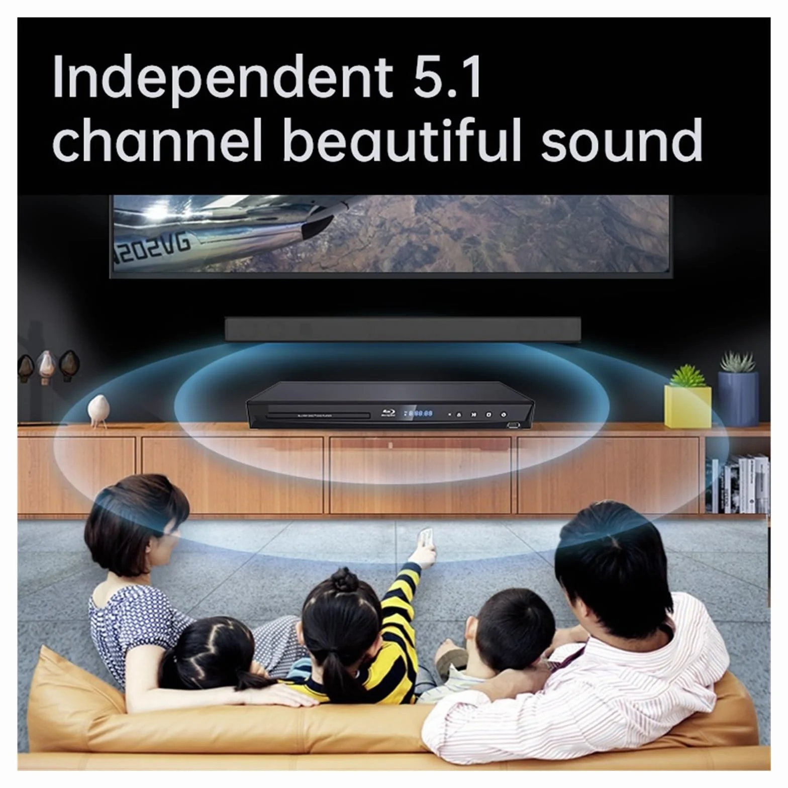 Reproductor de DVD, Reproductor de BLU-Ray G3005 3D Portátil 5.1 Canales Admite Decodificación 1080P HD Área Completa para Smart TV y caravanas