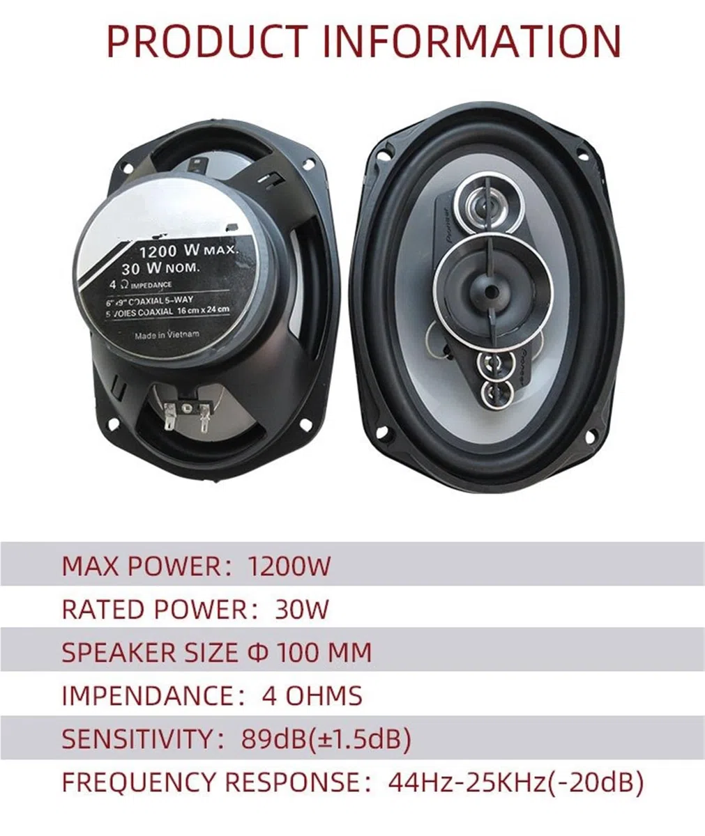 Audio para Coche Tweeters para Coche 2 Altavoces coaxiales de Alta fidelidad de frecuencia Completa de 5 vías para automóvil, 6 x 9 Pulgadas (2 x 1200 W), 2400 W, modificados