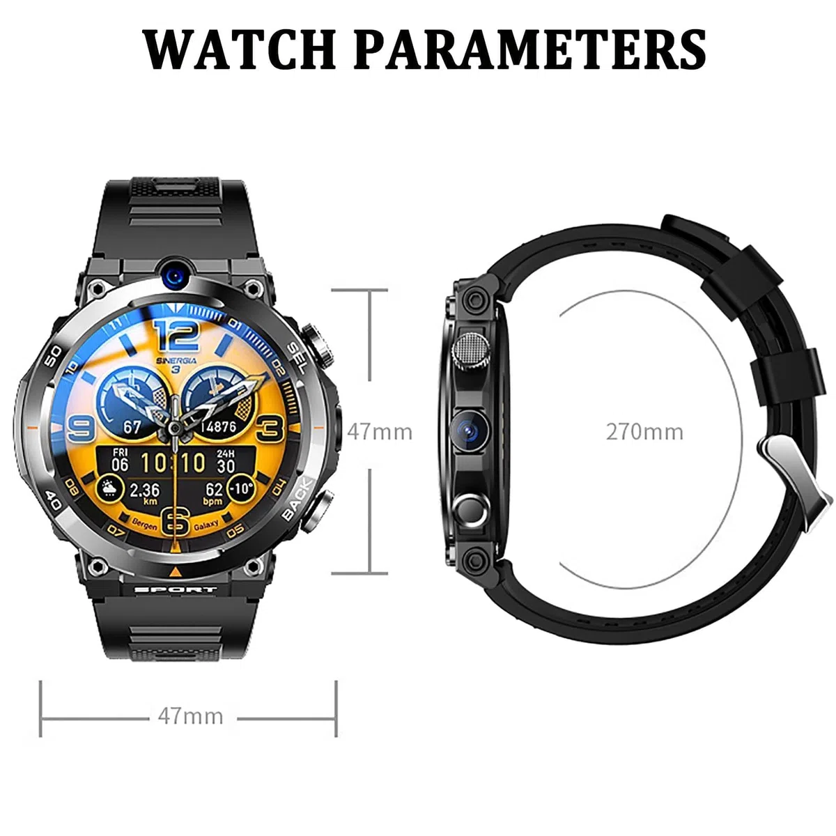 Reloj inteligente con tarjeta SIM 4G con pantalla redonda, cámaras duales, NFC y diseño impermeable para comunicación y fitness