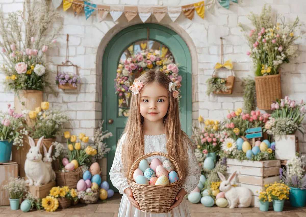 Kate Telón de fondo de Pascua de 3 x 2,5 m para fotografía, conejo, huevos coloridos, pared de ladrillo, fondo de sesión de fotos, accesorios de estudio de video fotográfico