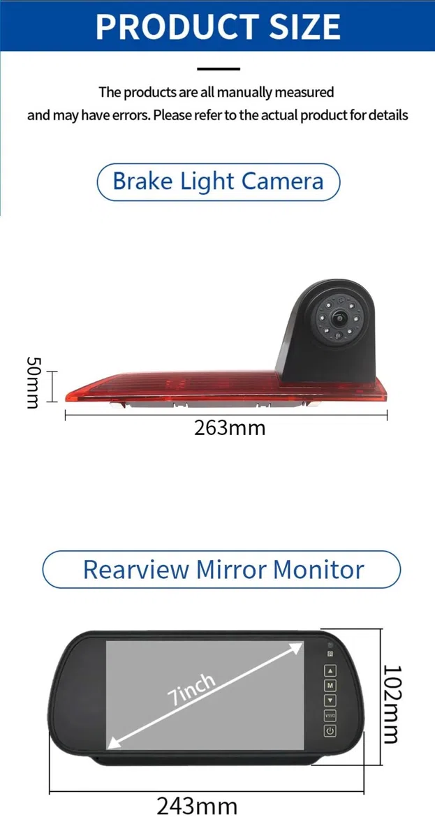 Cámara Visión Trasera Coche Cámara Marcha Atrás Freno Visión Nocturna Prueba Agua Monitor Espejo Retrovisor 7 Pulgadas para Ford para Transit para Custom 2012-2015 Cámara Trasera Coche
