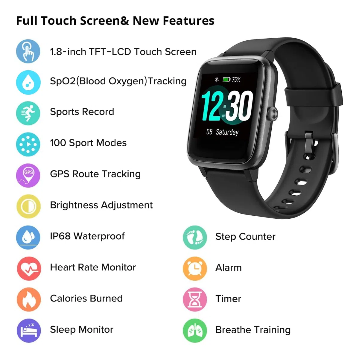 Reloj Inteligente Mujer Hombre, Smartwatch con Pulsómetro, Pulsera Actividad Inteligente con Cronómetros Podómetro Caloría,Monitor de Sueño, Impermeable IP68 Mujer Reloj para Android iPhone