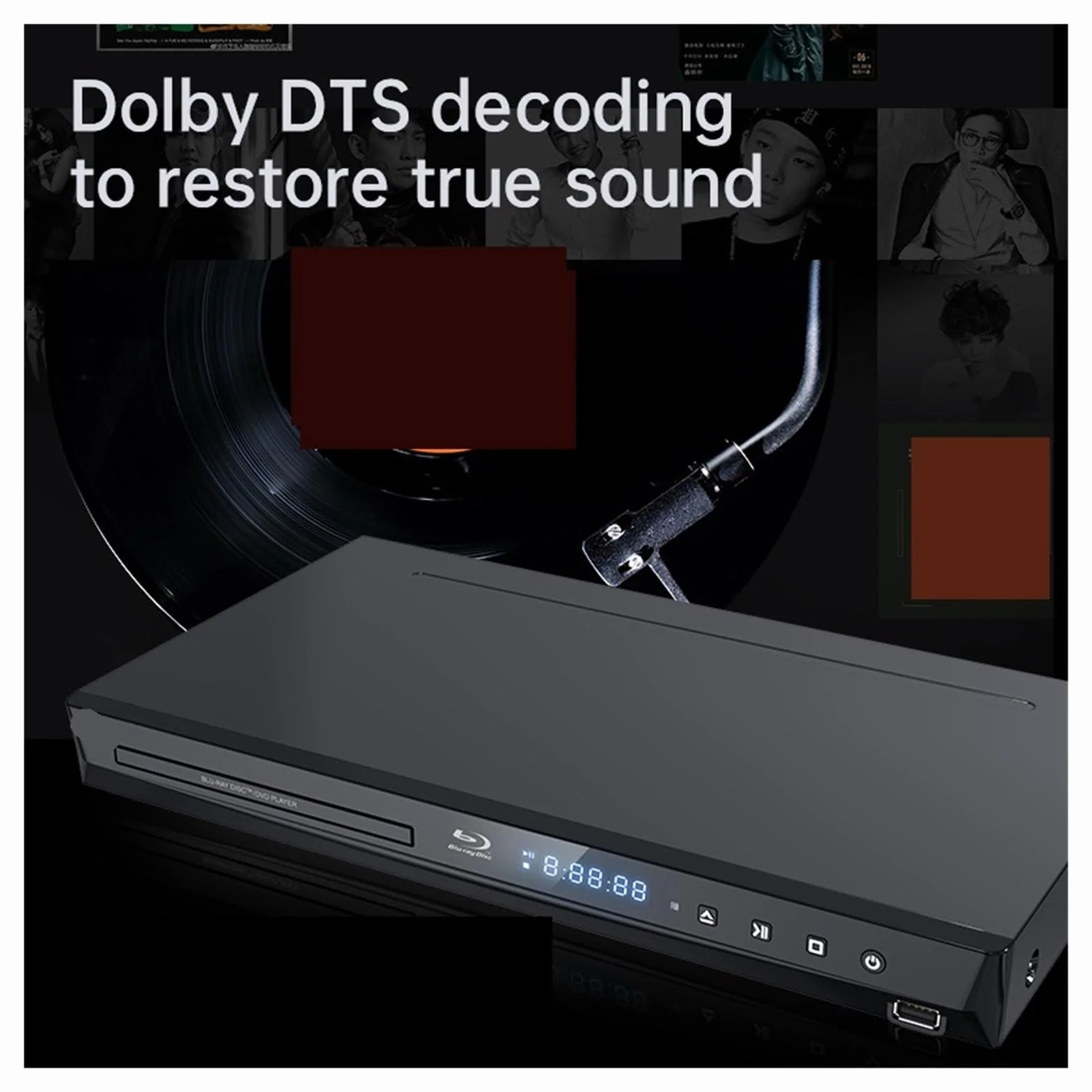 Reproductor de DVD, Reproductor de BLU-Ray G3005 3D Portátil 5.1 Canales Admite Decodificación 1080P HD Área Completa para Smart TV y caravanas