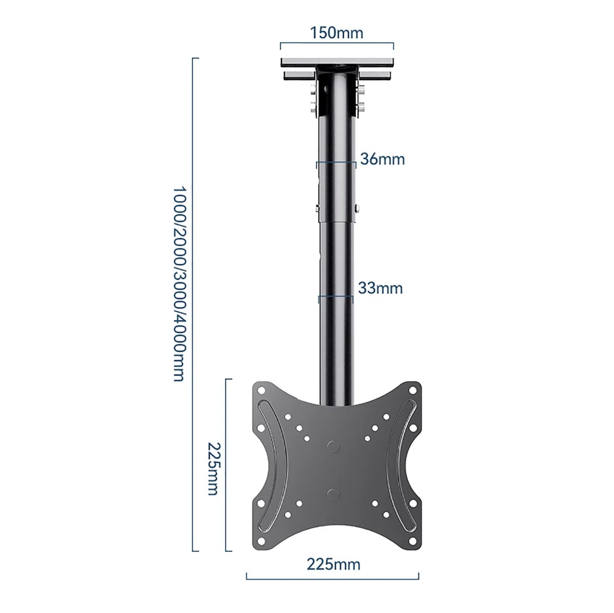 Soporte de techo para TV, altura ajustable, inclinación y soporte giratorio para pantallas planas LED y plasma de 14 a 32 pulgadas