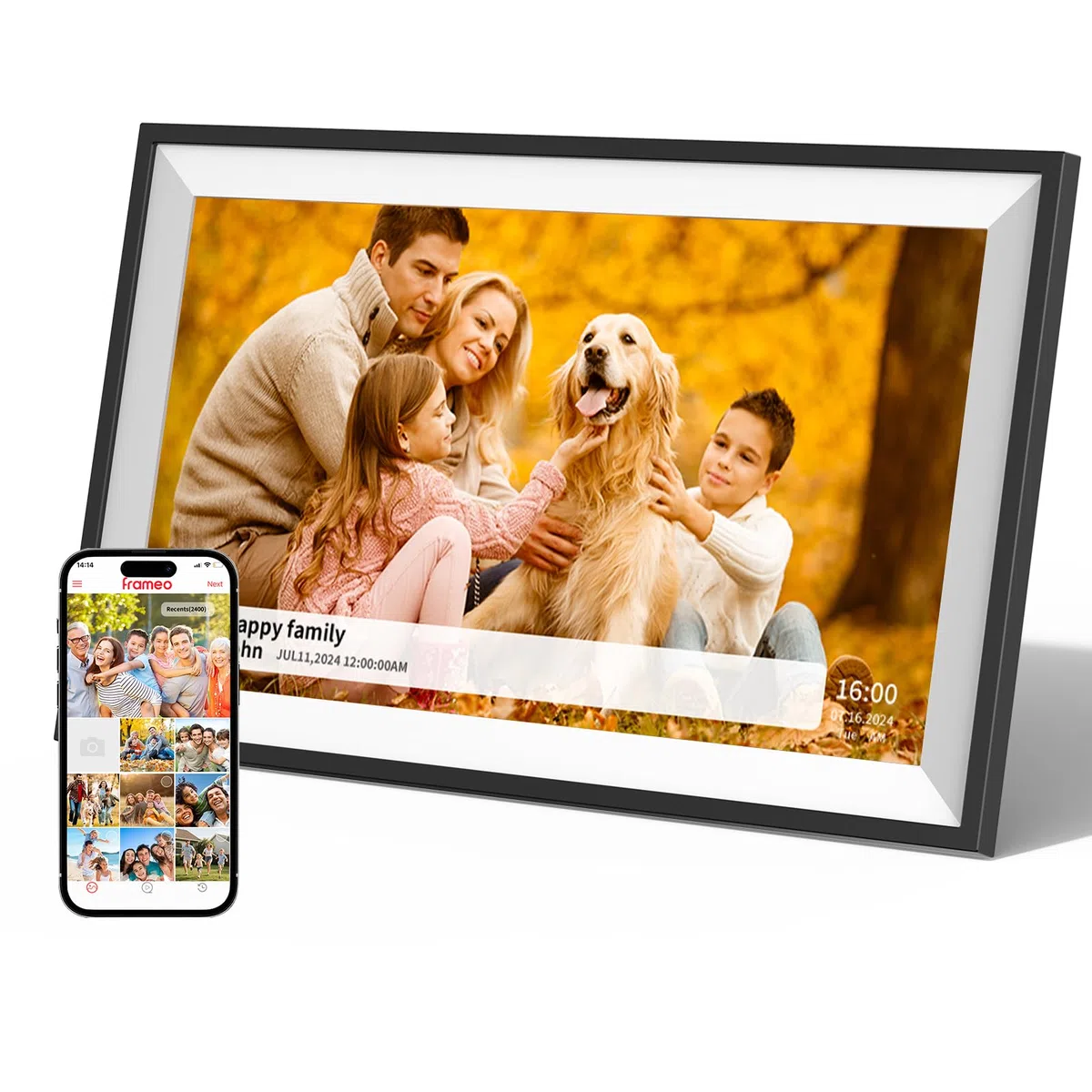 Marco de fotos digital, marco de fotos digital Frameo de 15.6 pulgadas, pantalla táctil LCD IPS de 1920 x 1080, rotación automática, 32 GB, soporta tarjetas SD, comparte momentos al instante a través