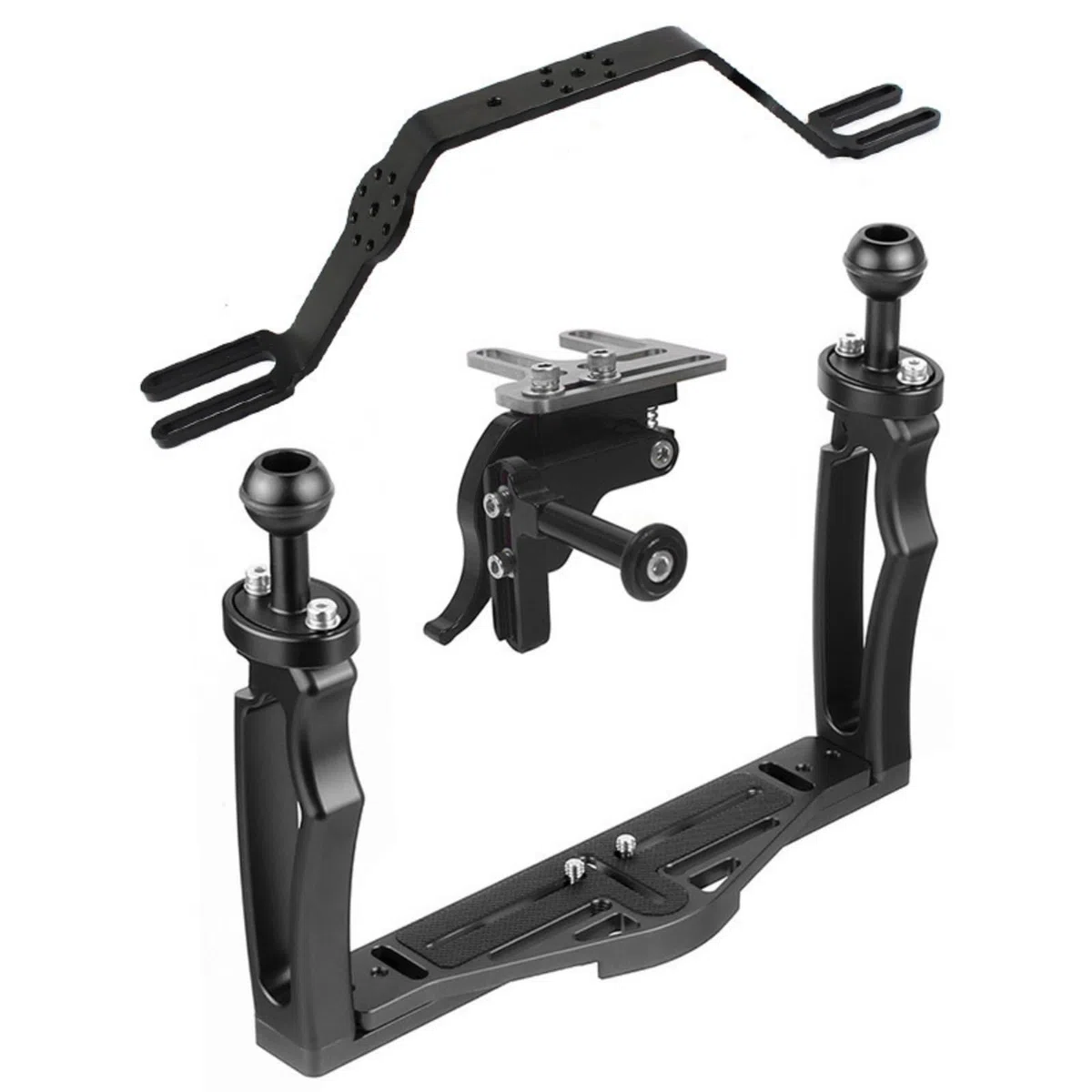 Milageto Soporte para Cámara Soporte de Cámara Accesorio Empuñadura Doble Trípode Jaula de Acción Aleación de Aluminio Robusta Puntos de Expansión con Tornillo, Negro, Style to 5