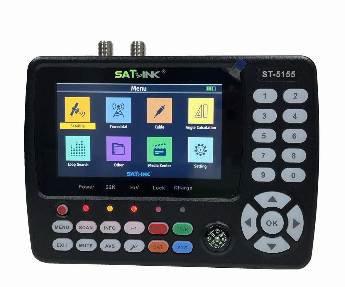 ST-5155 DVB-S/S2/T/T2/C Combo Meter Medidor de buscador de TV satelital HD 1080P MPEG-2/4 H.264/H.265 (10 bits), Compatible con QPSK, 8PSK, 16APSK, 32APSK con brújula