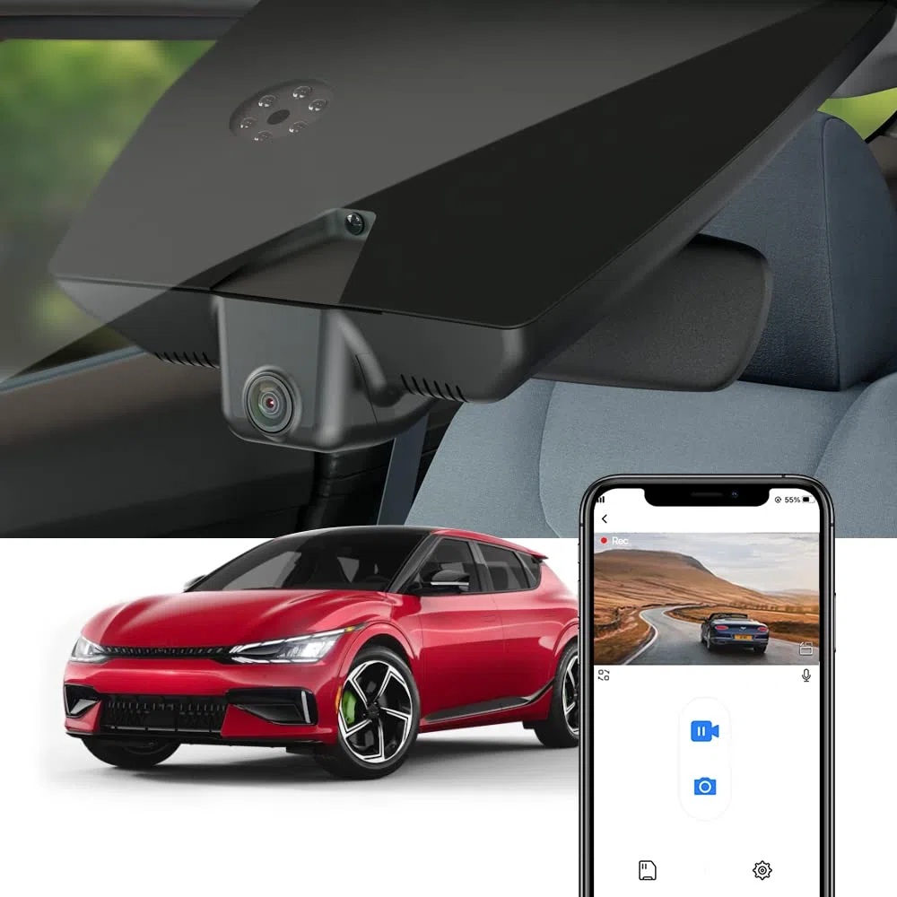 Fitcamx Dashcam Adecuada para Kia EV6 GT 2022 2023 2024 GT-Line Light Wind, OEM Camara Coche 4K 2160P UHD WiFi, G-Sensor, Visión Nocturna, Grabación en Bucle, WDR Dash cam, Plug&Play, Tarjeta de 64 GB