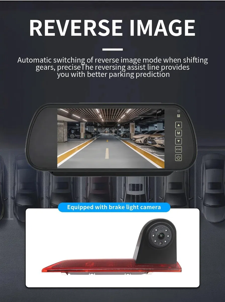 Cámara Visión Trasera Coche Cámara Marcha Atrás Freno Visión Nocturna Prueba Agua Monitor Espejo Retrovisor 7 Pulgadas para Ford para Transit para Custom 2012-2015 Cámara Trasera Coche
