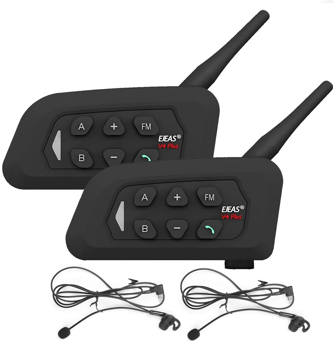 EJEAS V4C Sistema de comunicación Bluetooth Auriculares de árbitro Auriculares Bluetooth de 4 vías con cancelación de Ruido, IP65 a Prueba de Agua, intercomunicador de 1500M (2 Piezas)