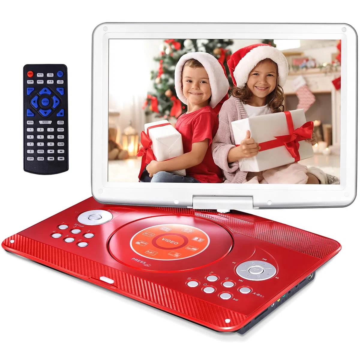 HotHat Reproductor de DVD portátil de 16.9 pulgadas con batería recargable de 6 horas y 5000 mAh, reproductor de DVD de coche portátil con visualización giratoria grande de 14.1 pulgadas,