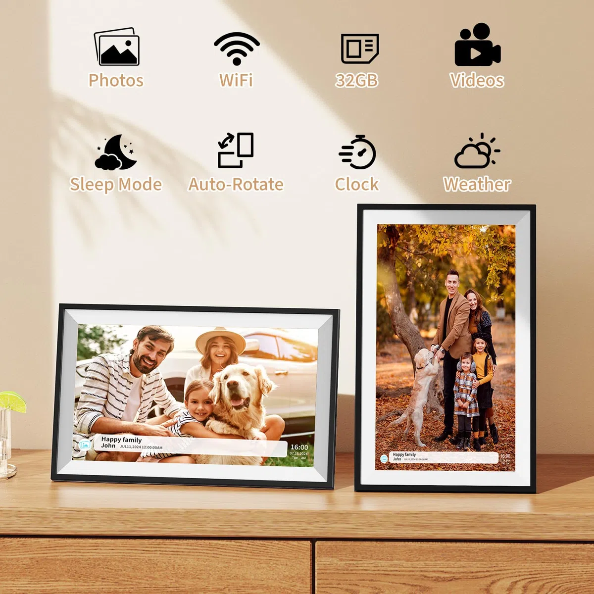 Marco de fotos digital, marco de fotos digital Frameo de 15.6 pulgadas, pantalla táctil LCD IPS de 1920 x 1080, rotación automática, 32 GB, soporta tarjetas SD, comparte momentos al instante a través