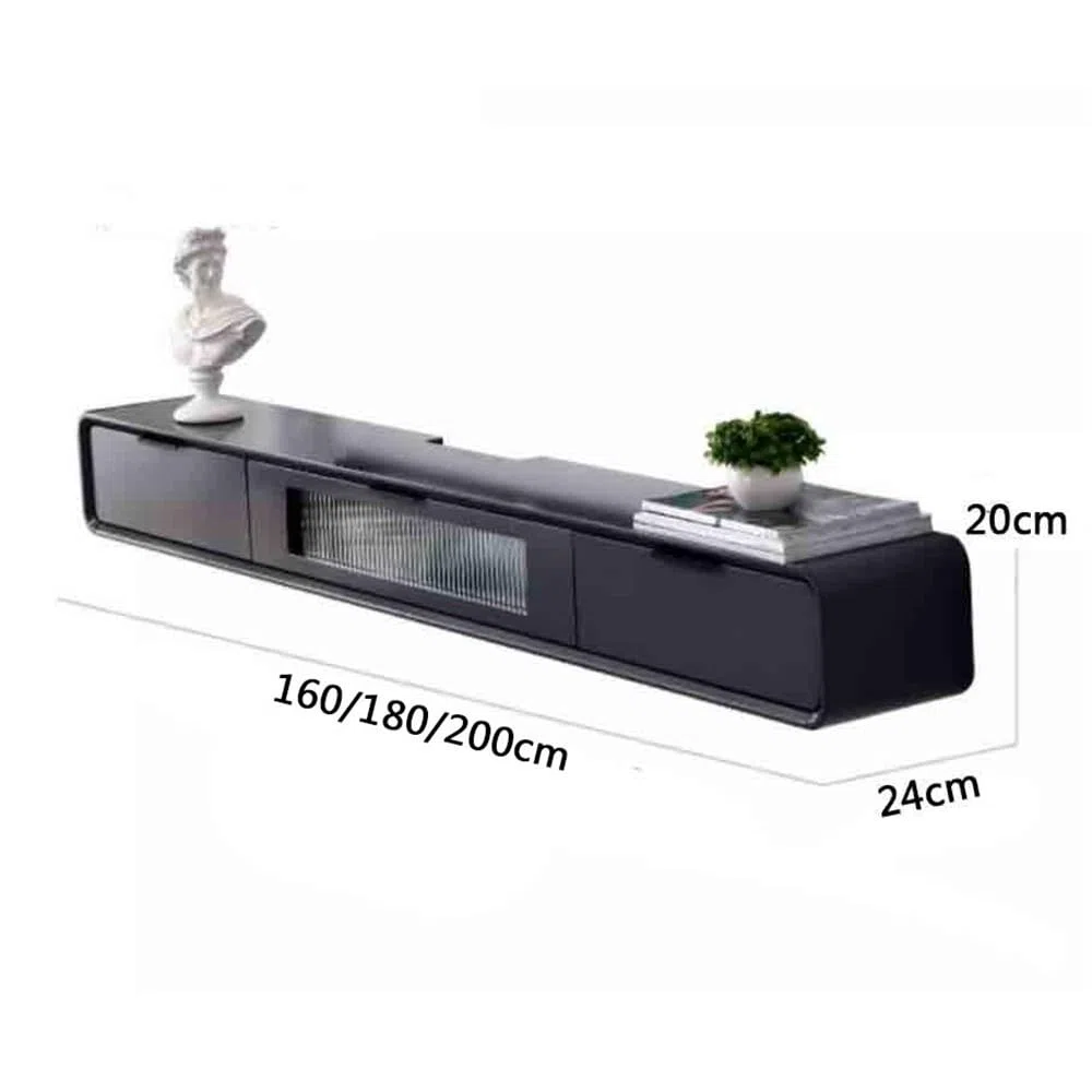 Soporte flotante para TV, estilo moderno, montado en la pared, estantes flotantes con puerta y cajones de cristal, armario de almacenamiento flotante para debajo de televisores (gris, 180 x