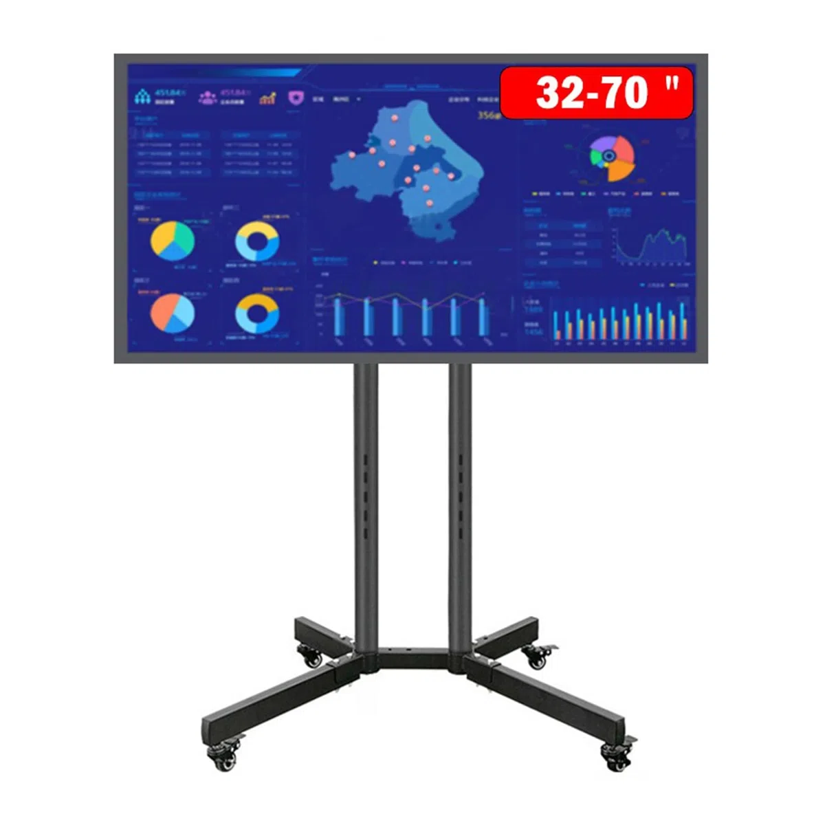 Carrito de TV móvil para pantallas de 50 a 60 pulgadas, soporte rodante portátil con ruedas de montaje y bloqueo, soporta hasta 66 libras, ideal para uso doméstico y de oficina