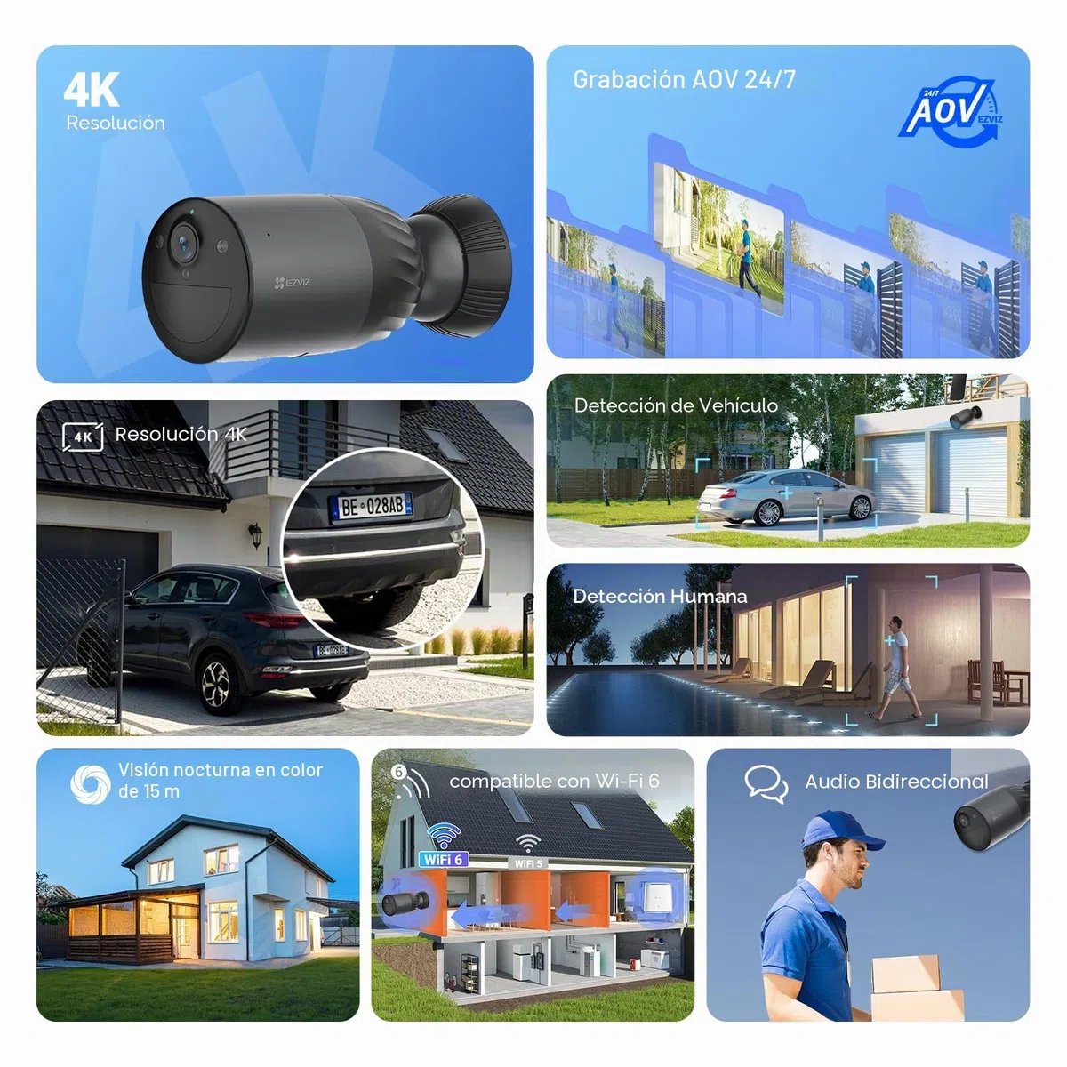 EZVIZ BC1C 4K Cámara de vigilancia WiFi Exterior inalámbrica + Panel Solar
